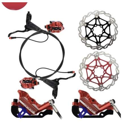 Kit completo freno idraulico Monorim EB01 a 4 pistoncini - leve, pinze, cavo e disco freno Monorim - 1 Kit completo freno idraul